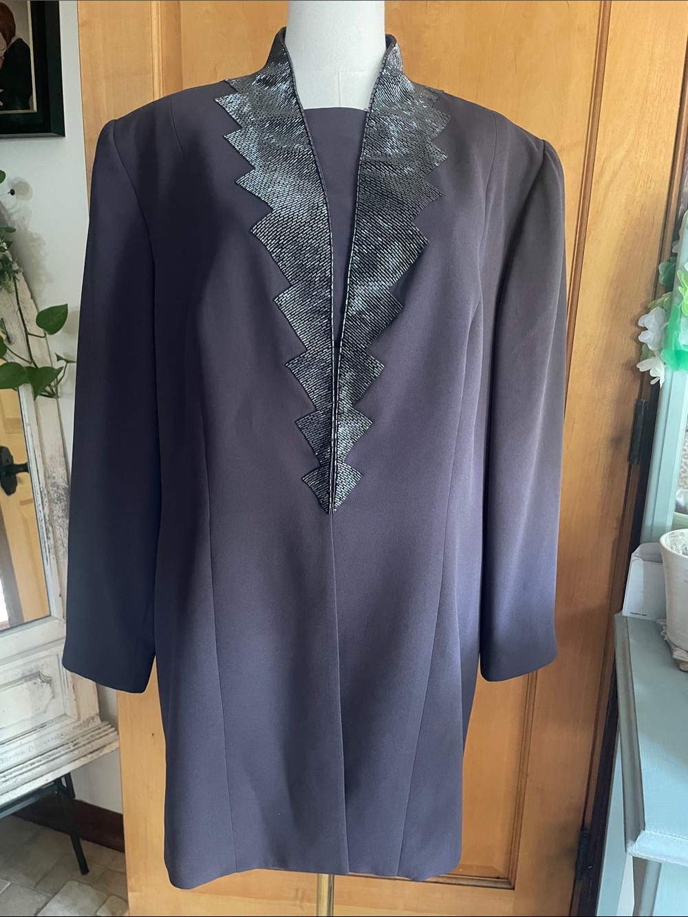 Kleinfeld Plum Dress Coat Suit Jacket Evening Zigzag Trim XL Vintage Collectible